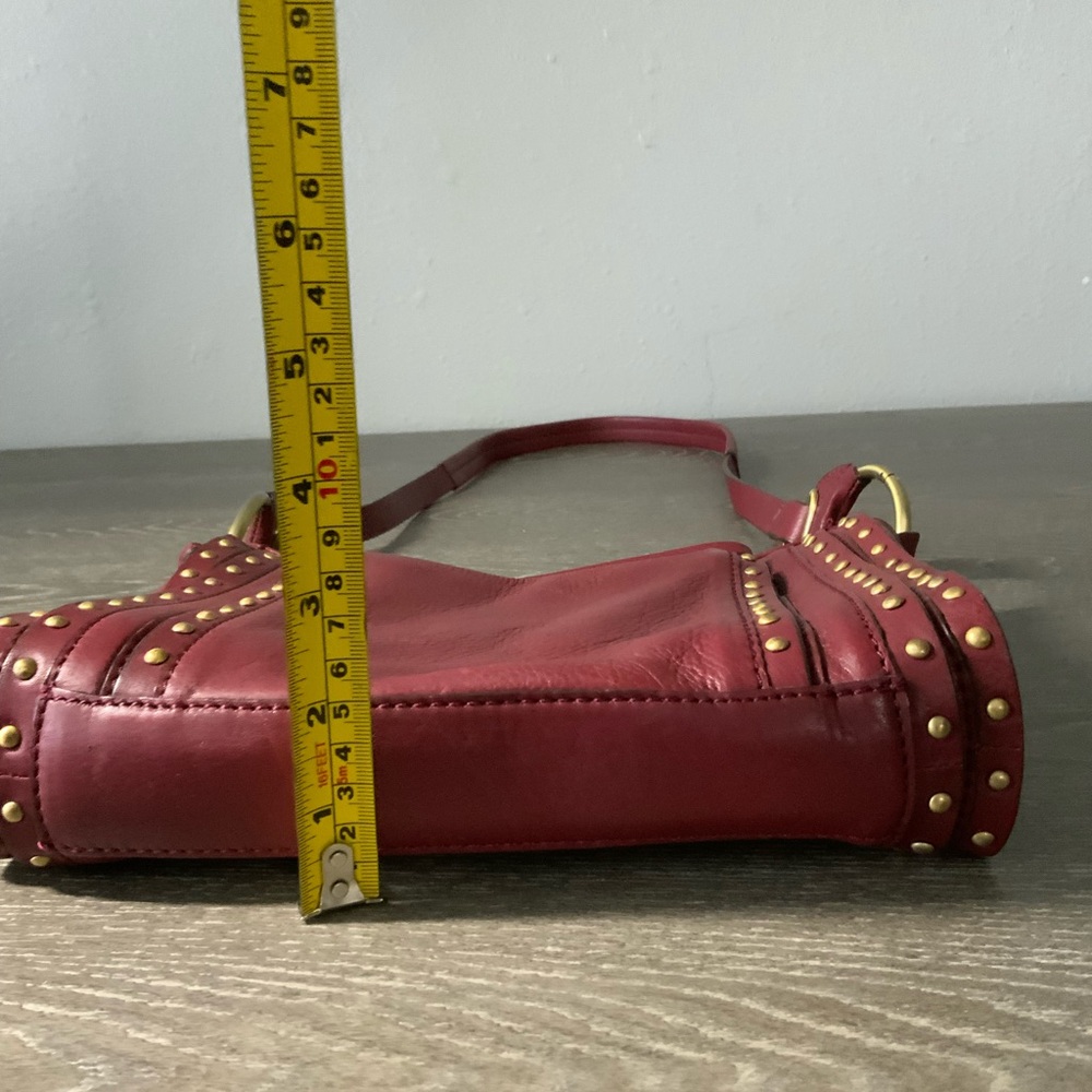 orYany Maroon Pebbled Leather Studded Crossbody - Picture 12 of 12